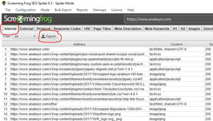 Internal Export ScreamingFrog