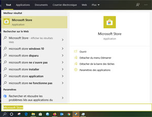 Recherche Microsoft Store 