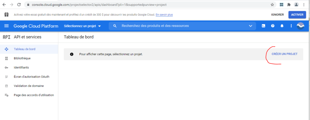 Google Developers Console - Créer un  Projet