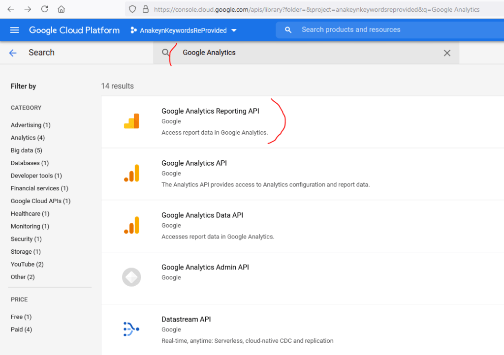 Recherche des APIS Google Analytics